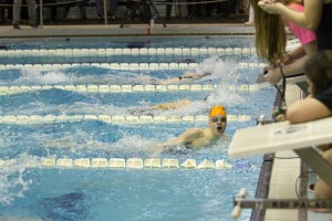 Oak Park and River Forest High School sophomore Hanna Blankemeier swims to first place in the 100-Yard Freestyle at the 2014 Women's IHSA Sectionals at Fenwick High School on Saturday, November 15, 2014. |Photo by Jennifer T. Lacey.